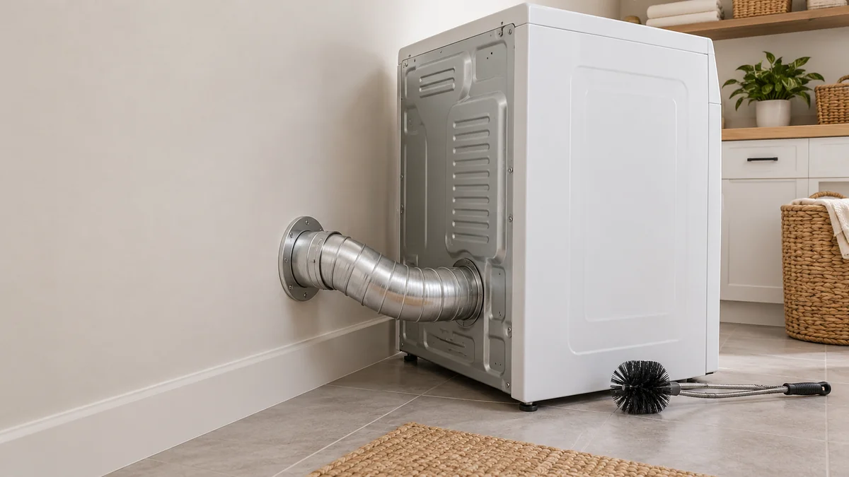 Illustrative dryer exhaust duct and vent-cleaning brush.